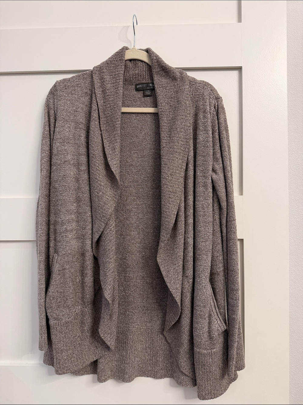 Barefoot Dreams Heathered Taupe Drape-Front Cardigan